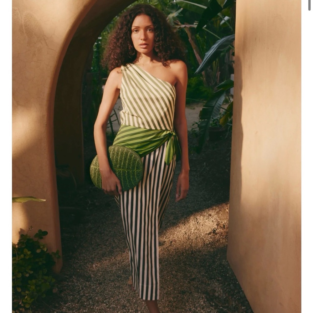 Simon Miller BELEM POPLIN MIDI DRESS IN GREEN MULTI STRIPE COMBO